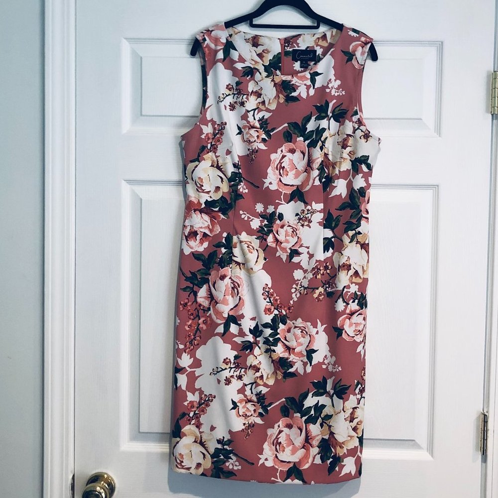 Connected Apparel salmon pink flowered dress